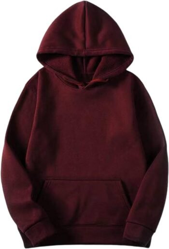 Mens Hoodies Pullover Long Sleeve Casual Fleece Sweatshirts Winter Solid Color Hooded Tops with Kangaroo Pocket
