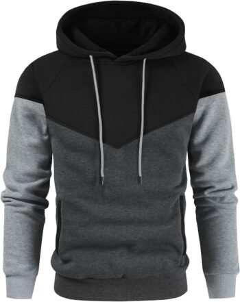 Men's Midweight Fleece Pullover Hoodies Casual Color Block Hooded Sweatshirt with Pockets