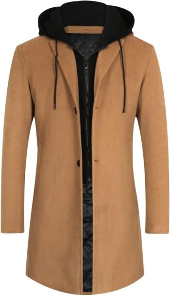 Men's Wool Trench Coat Winter Hoodie Coat Premium Business Wool Jacket