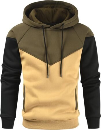 Men's Midweight Fleece Pullover Hoodies Casual Color Block Hooded Sweatshirt with Pockets