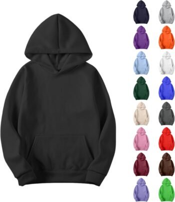 Mens Hoodies Pullover Long Sleeve Casual Fleece Sweatshirts Winter Solid Color Hooded Tops with Kangaroo Pocket