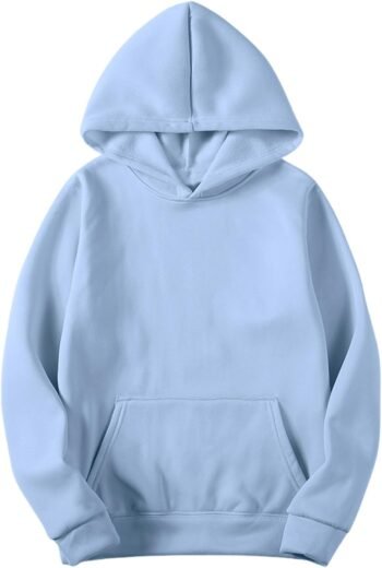 Mens Hoodies Pullover Long Sleeve Casual Fleece Sweatshirts Winter Solid Color Hooded Tops with Kangaroo Pocket