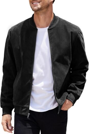 Men's Casual Varsity Jacket Vintage Lightweight Suede Bomber Jackets