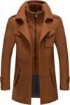 Men's Thermal Single Breasted Wool Blend Coat Business Peacoat with Detachable Zipper