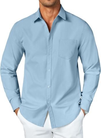 Men's Button Down Long Sleeve Shirt Casual Untucked Dress Shirt Regular Fit Wedding Shirts