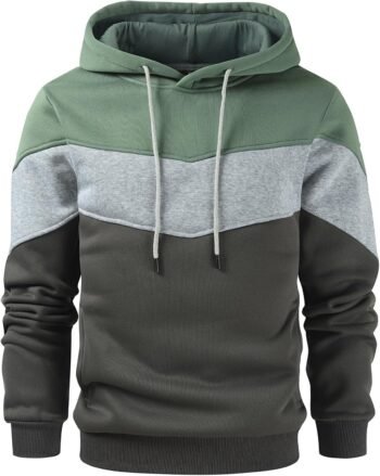Men's Novelty Color Block Pullover Fleece Hoodie Long Sleeve Casual Sweatshirt with Pocket