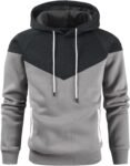 Men's Midweight Fleece Pullover Hoodies Casual Color Block Hooded Sweatshirt with Pockets