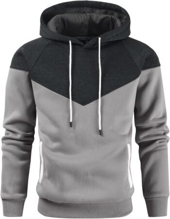 Men's Midweight Fleece Pullover Hoodies Casual Color Block Hooded Sweatshirt with Pockets