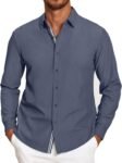 Mens Casual Button Down Shirt Untucked Long Sleeve Stretch Denim Dress Shirt