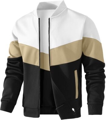 Mens Lightweight Jacket Casual Bomber Jacket Color Block Varsity Coat