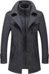 Men's Thermal Single Breasted Wool Blend Coat Business Peacoat with Detachable Zipper