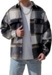 Men's Casual Warm Plaid Wool Blend Jacket Fleece Relaxed Fit Button Up Long Sleeve Shacket Shirt Coat