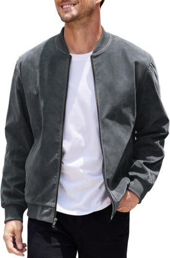 Men's Casual Varsity Jacket Vintage Lightweight Suede Bomber Jackets