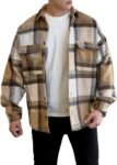 Men's Casual Warm Plaid Wool Blend Jacket Fleece Relaxed Fit Button Up Long Sleeve Shacket Shirt Coat