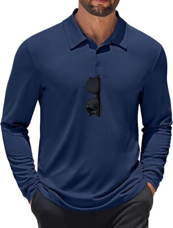 Men's Long Sleeve Polo Shirts Quick Dry Moisture Wicking Lightweight Golf Shirts Casual Collared Shirt