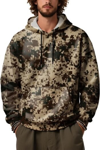 Camo Hoodies for Men Fall Casual Long Sleeve Drawstring Sweatshirts Baggy Workout Pullover Hoodies with Pockets