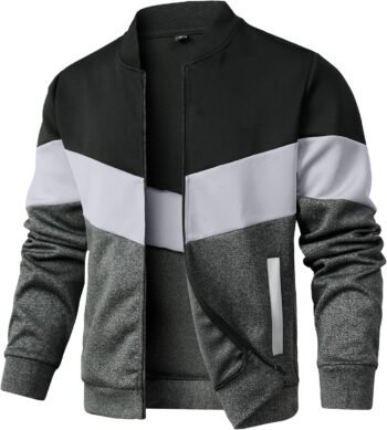 Mens Lightweight Jacket Casual Bomber Jacket Color Block Varsity Coat