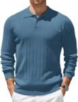 Mens Knit Polo Sweater Long Sleeve Polos Lightweight Casual Dress Pullover Sweaters